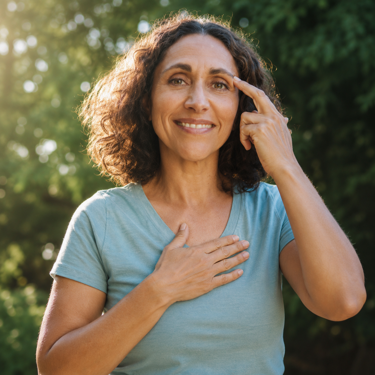 Woman tapping while calming her digestion